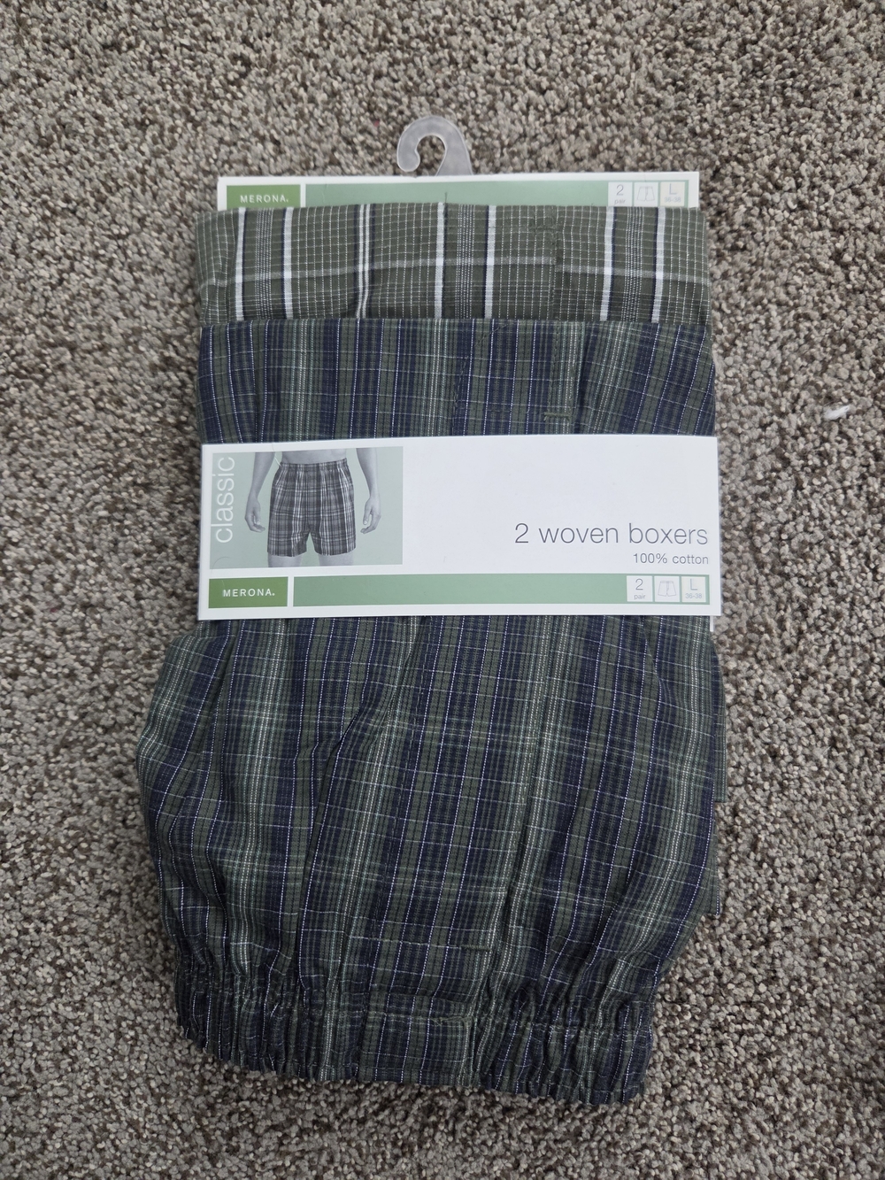 Merona Classic Men's Woven Cotton Boxer Shorts 2 Pair L Green Blue Plaid
